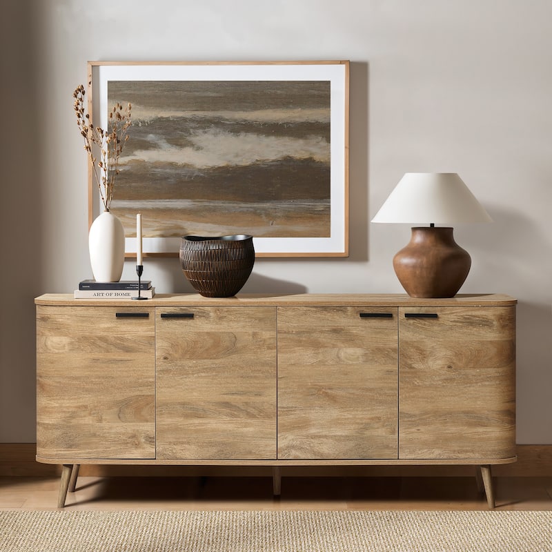 Natural Oak Manufactured Wood 4-Door Sideboard Cabinet - 71" Wide