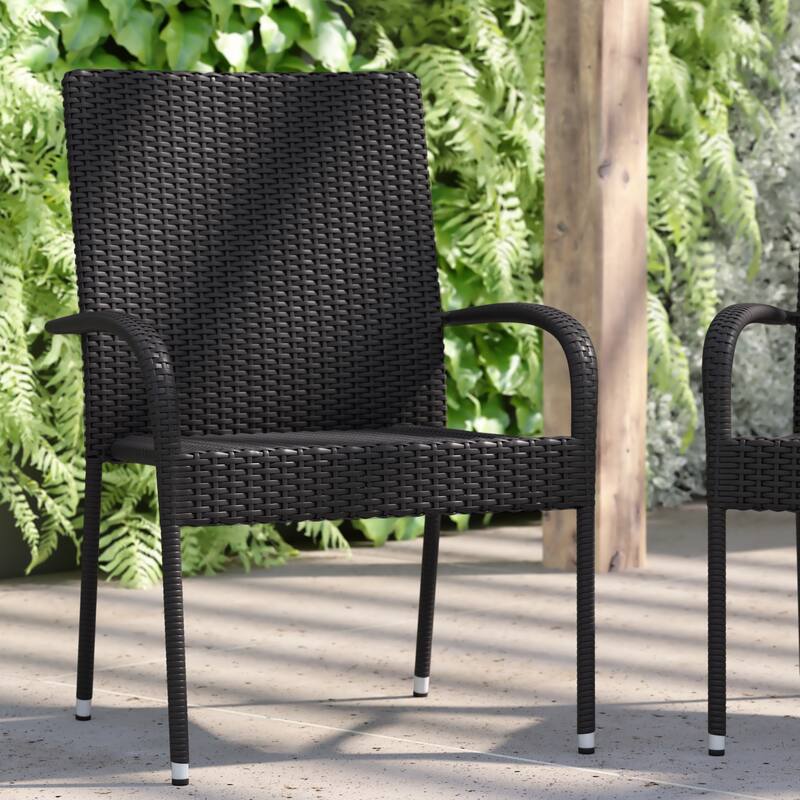 Indoor/Outdoor Stacking Steel Framed Wicker Dining Armchairs - 2 Pack