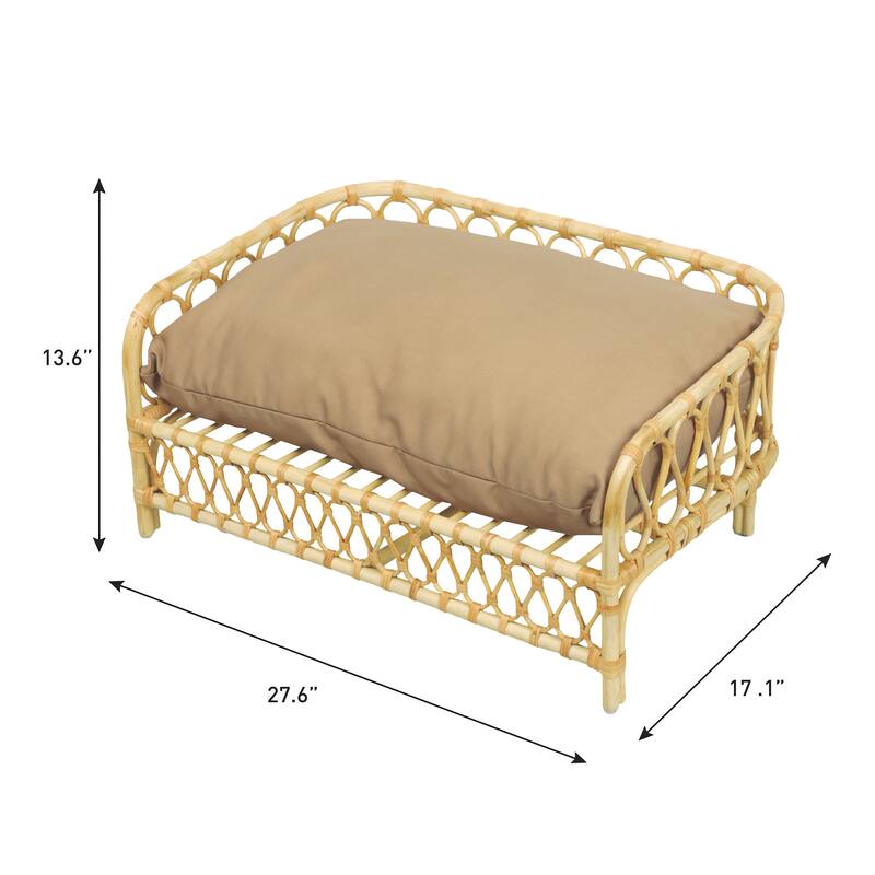 Elevated Rattan Dog Daybed with Machine-Washable Cushion