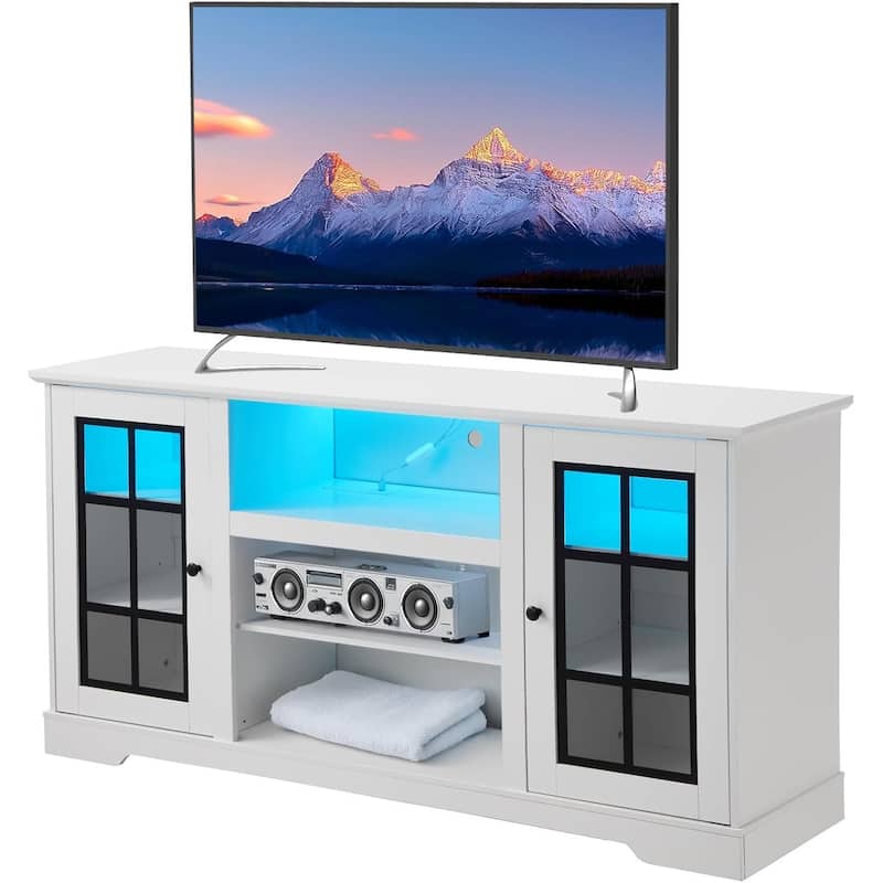 EROMMY 65 Inch TV Stand, Modern Entertainment Center with LED Lights & Storage. - 65inch.