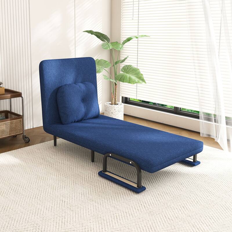 Roomfitters 3-in-1 Convertible Chair Folding Sofa Bed, 5-Position Adjustable Backrest Sleeper Chair with Pillow, Blue