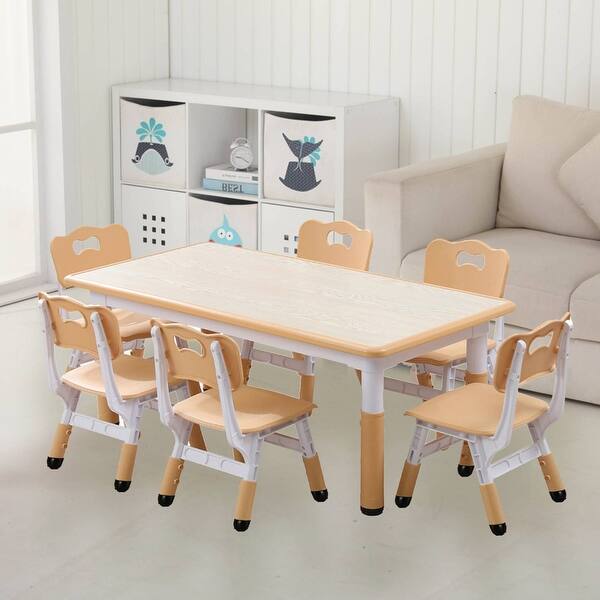 slide 2 of 10, Kids Table and Chairs Set with 6 Seats, Non-Slip Legs for Ages 2-10 - N/A Beige