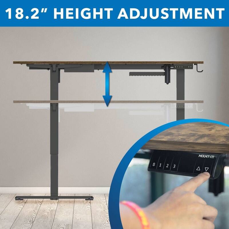 Mount-It! 63"W Electric L-Shaped Corner Adjustable Standing Desk, Rustic Brown/Black (MI-15010)