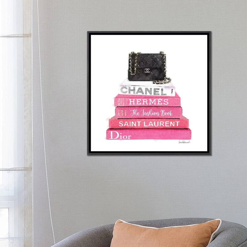 iCanvas "Pink Fashion Books With A Black Bag" by Amanda Greenwood Framed
