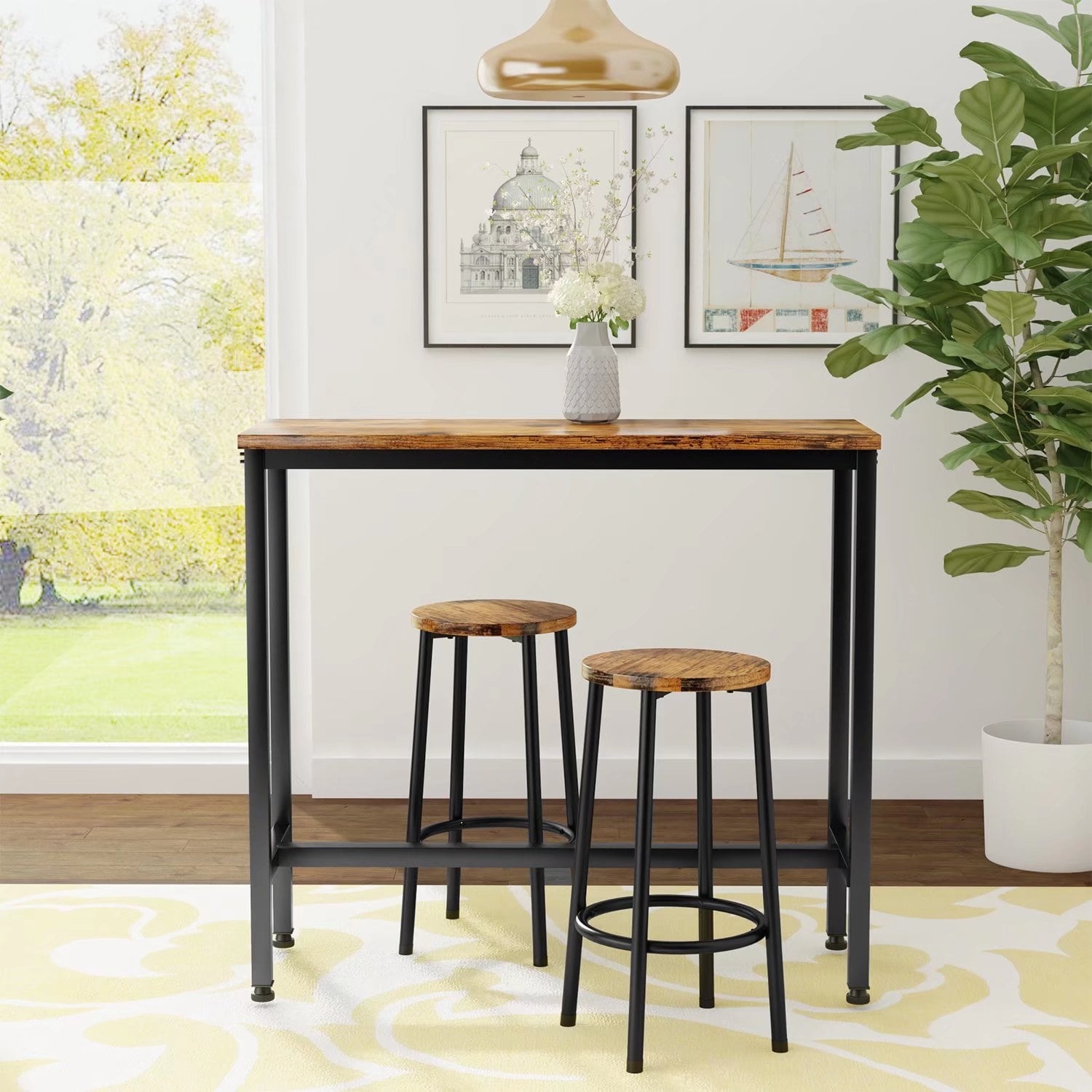 Industrial 3 Piece Counter Height Dining Table Set Bar Pub Table