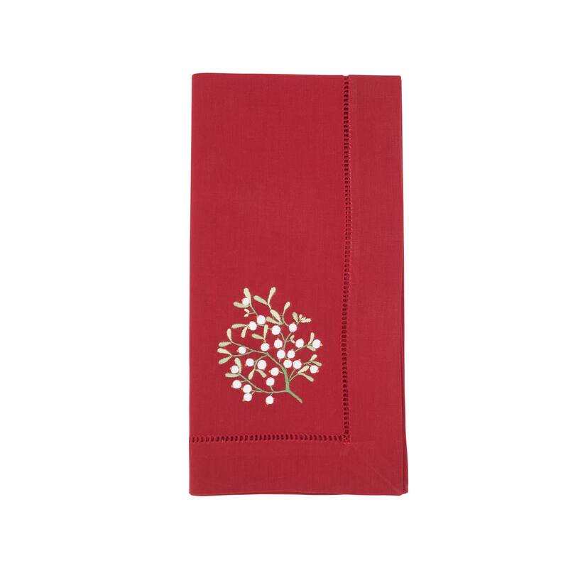 Embr'D Mistetoe Hemstitch Napkin (Set of 6) - 20"x20" - Red