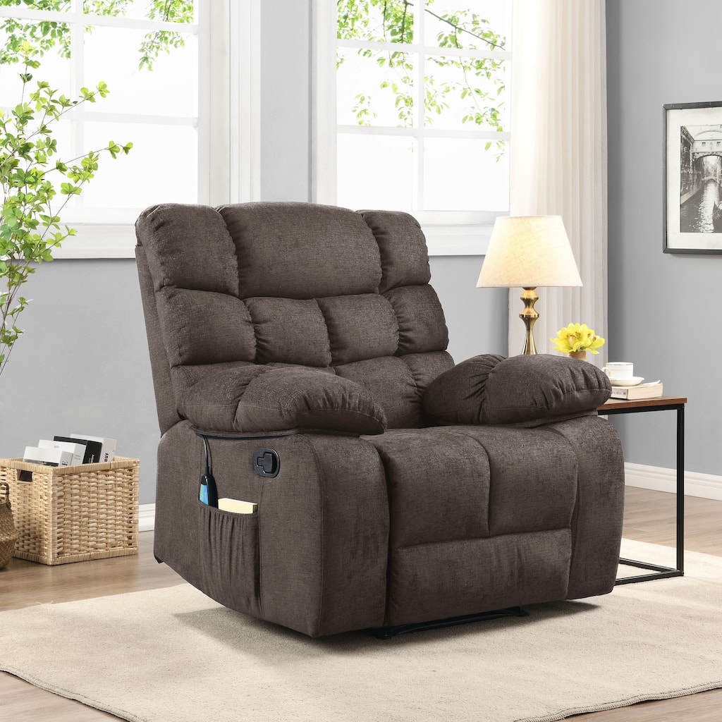 Oversized Velvet Massage Recliner with Five Massage Modes, Remote Control, Manual Reclining