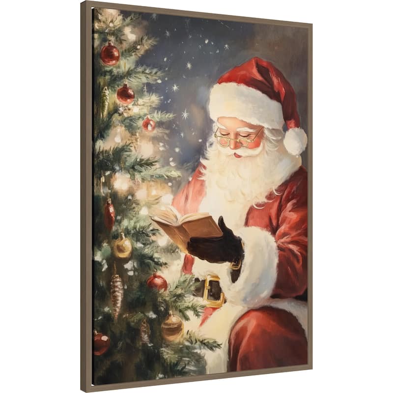 Santa Reading II by Melloi Art Prints Framed Canvas Wall Art Print - Sylvie Dark Gold
