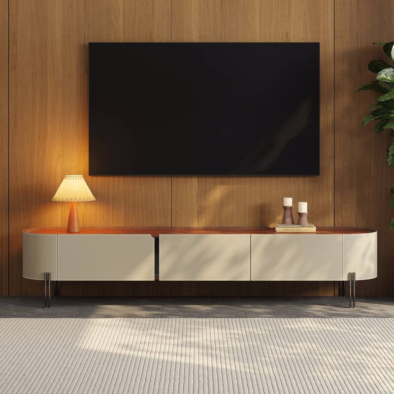 78.7'' Leather TV Stand, Modern Entertainment Center with 3 Drawers