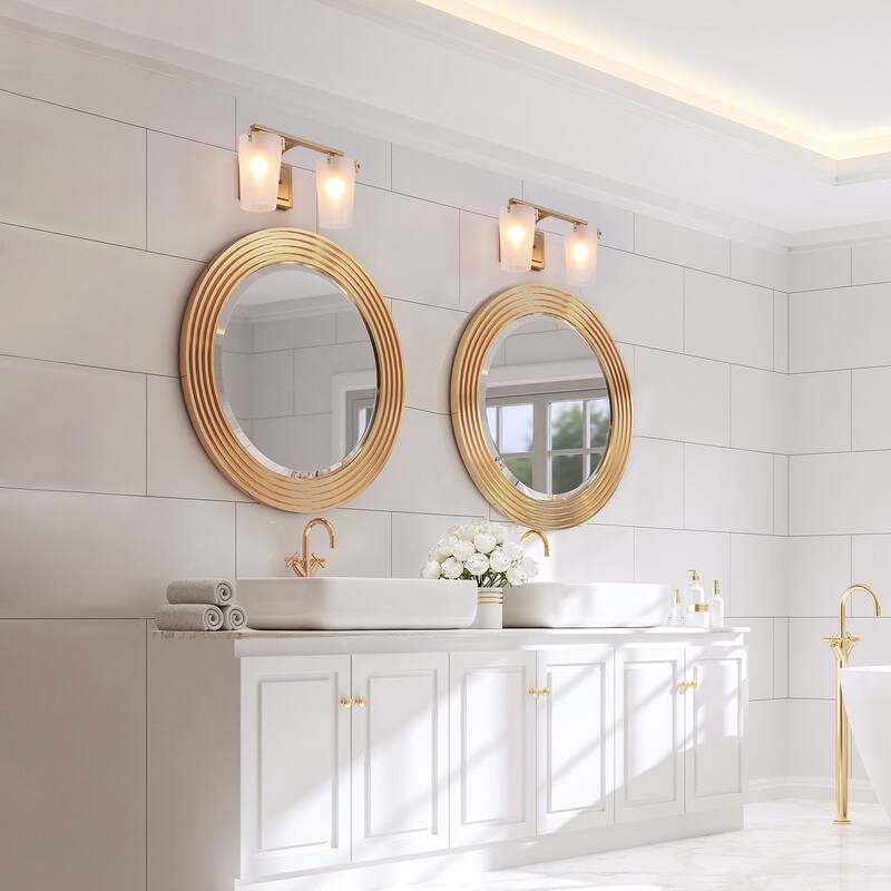 14 Inch 2-Light Dark Gold Curved Arms Wall Sconce Vanity Light for Modern Farmhouse Bathroom Living Room Hallway