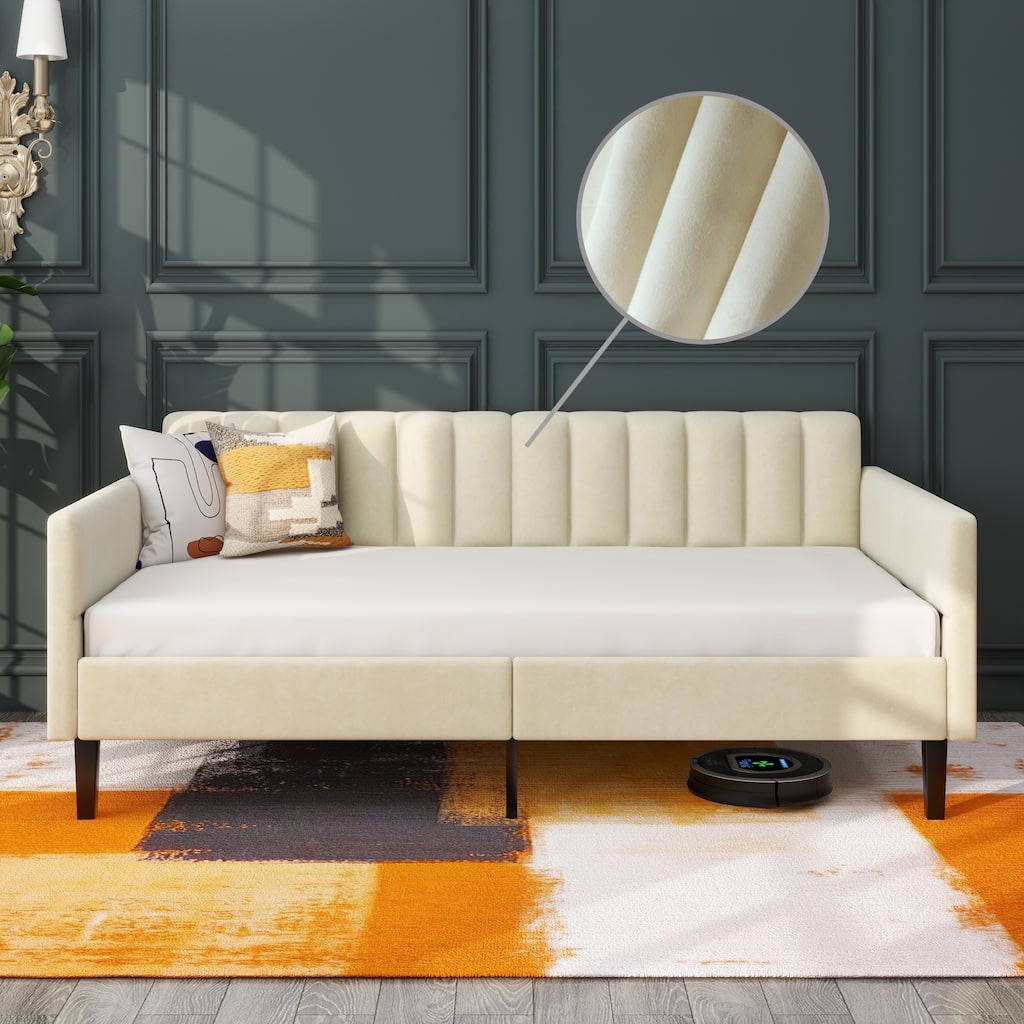 Elena Twin Size Beige Velvet Upholstered Daybed
