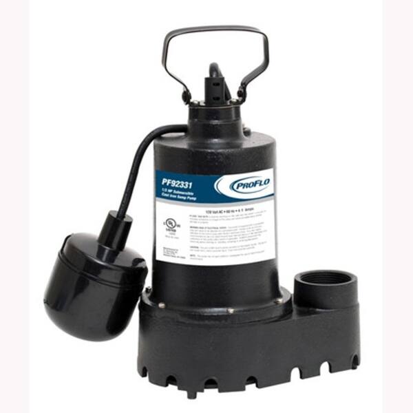 PROFLO 1/3 HP Cast Iron Submersible Sump Pump with Switch Natural