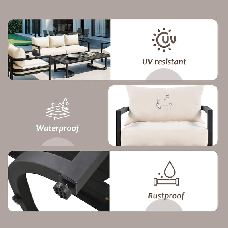 Roomfitters 4-Piece Outdoor Steel Sofa Set with Coffee Table, 3-Seater Couch and 2 Armchairs for Patio Garden