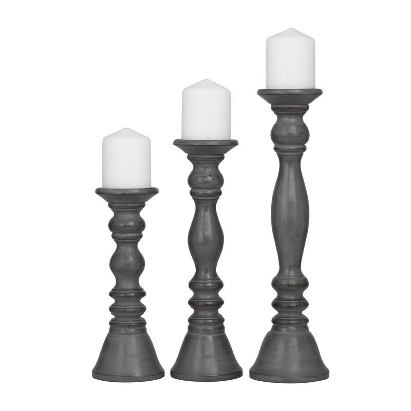 Wood Decorative Candle Holder - Set of 3 Dark Brown, Light Brown, Gray, Black - Roche River Decor