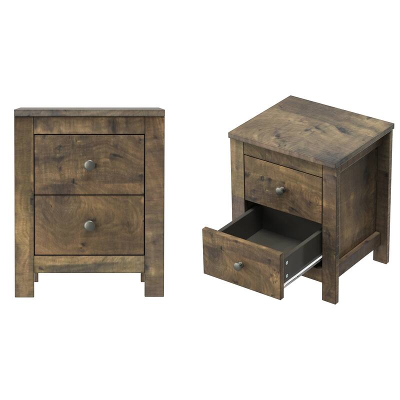 Set of 2 Farmhouse Wooden Nightstands with Retro Design and Storage
