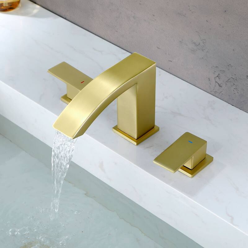 Widespread Bathroom Sink Faucet With Drain Assembly 3 Holes 8 Inch Waterfall Bathroom Faucet Two Handle Modern Basin Vanity Tap