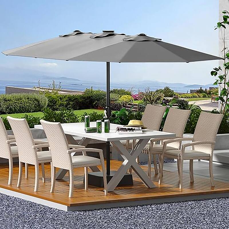 15ft Large Patio Umbrellas with Base, Outdoor Double-Sided Rectangle Market Umbrella