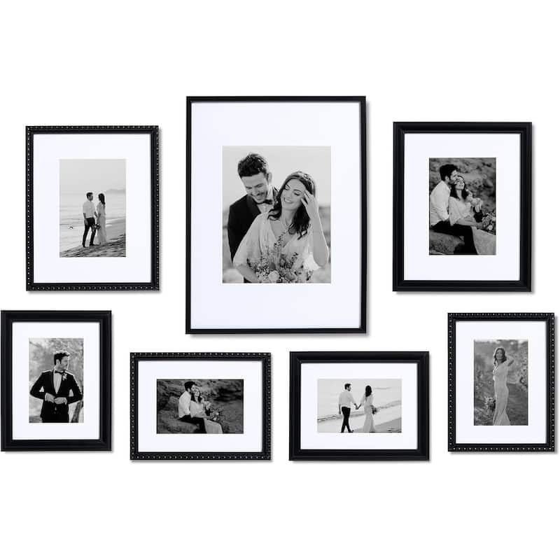 Camden Reed 7 Piece Gallery Wall Frame Set, (1) 12x16 Inch, (2) 8x10 Inch, and (4) 6x8 Inch, Black/Gold - Black