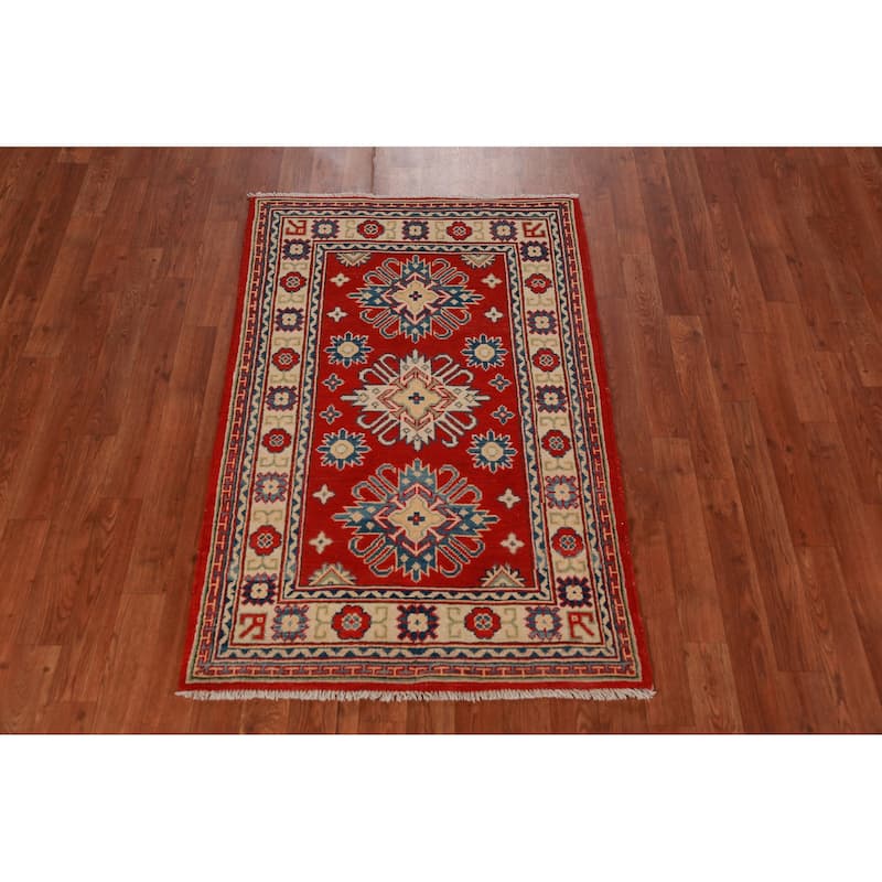Kazak Foyer Rug Traditional Red Handmade Wool Carpet - 2'8"x 4'2"