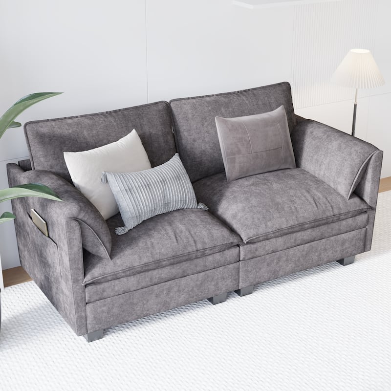 Solid Wood Loveseat Sofa, Fabric Upholstered Straight-Row 2 Seat Sofa, Lounge Sofa with Armrests for Small Spaces, Bedroom