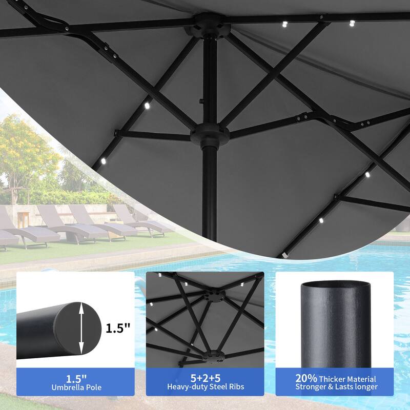 Autlaycil 13 ft Patio Umbrella with 36 Solar Lights & Crank System for Outdoor