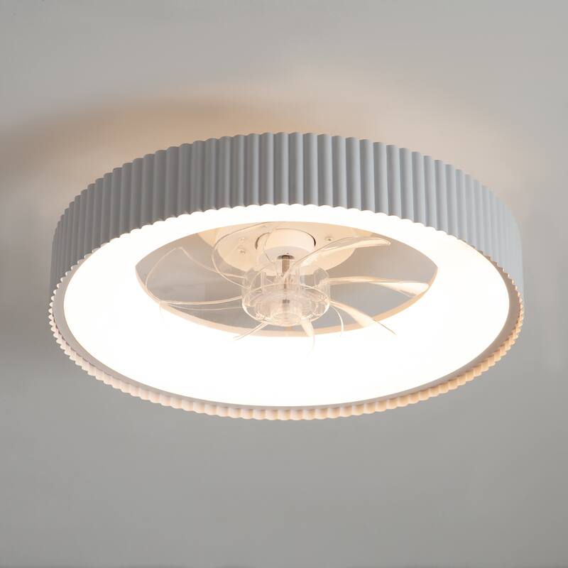 19.3" White Flush Mount 7-Blade Ceiling Fan with Remote and Dimmable LED Light, Stepless Color Temperature