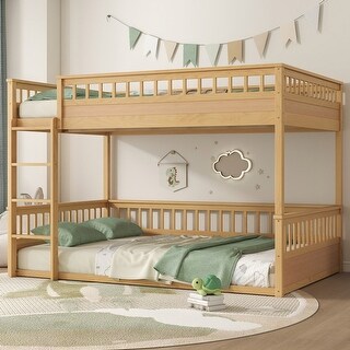 Wooden Bunk Bed with Ladder, Guardrails, and Detachable Design for Kids or Guest Room