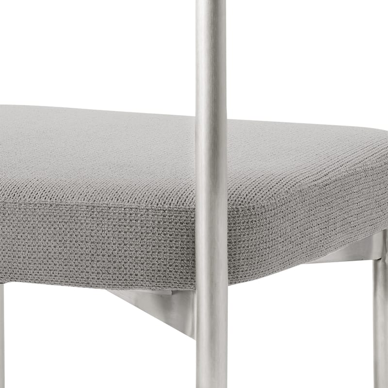 Shany Dining Chair Set of 2, Brushed Steel Curved Back, Gray Polyester