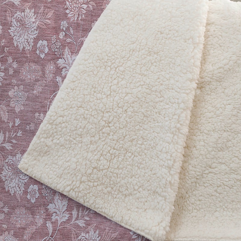 Premium Machine Washable Traditional Floral Sherpa Throw Blanket