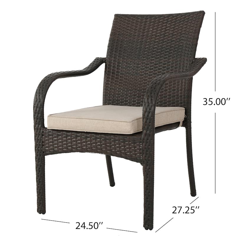 Lula Outdoor 5-Piece Round Foldable Wicker Dining Set with Umbrella Hole & Cushions by Christopher Knight Home