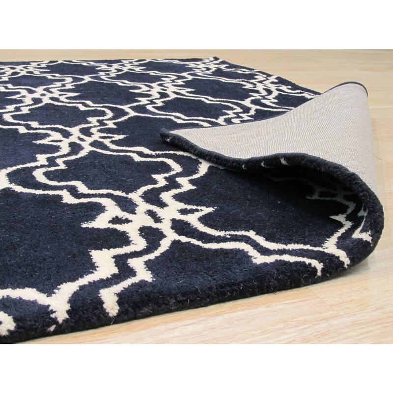 Blue Hand-Tufted Moroccan Wool Area Rug, 5' x 8' Ivory Rectangle, Vibrant Home Accent - L
