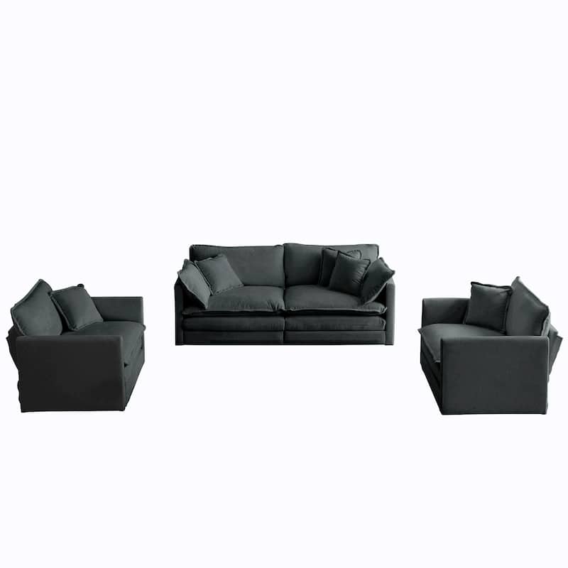GDFStudio - Lysander Modern Chenille 2 Seater Sofa with 2 Arm Chairs and Pillows