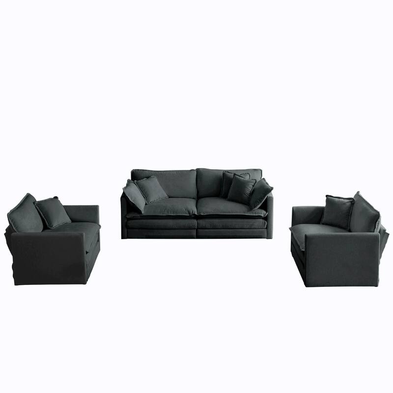 Roomfitters 3-Piece Modular Sofa Set, 2 Armchairs & 2-Seat Couch, Chenille Fabric with Pillows