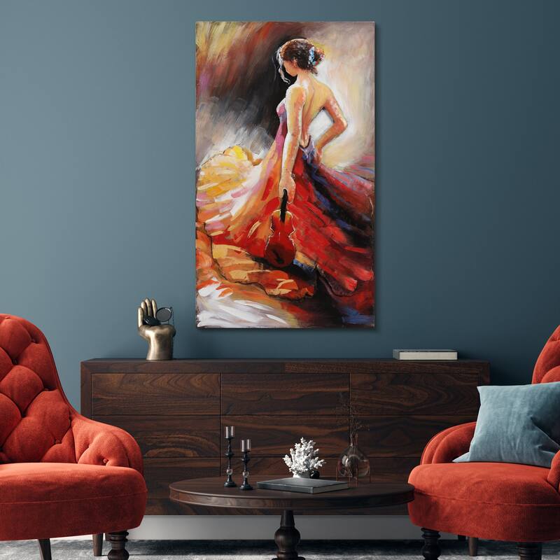 "Flamenco" Women in Beautiful Dress Mixed Media Iron Hand Painted Dimensional Wall Art