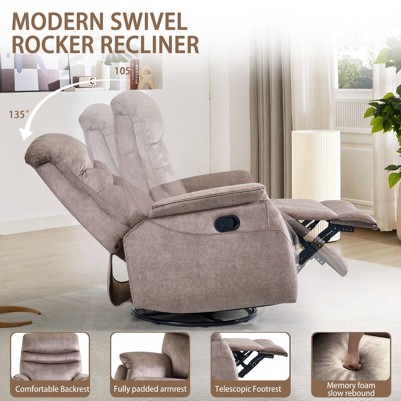 Rocking Swivel Recliner Chair for Living Room, 360 Degree Swivel, Adjustable Modern Reclining Chair - Gray