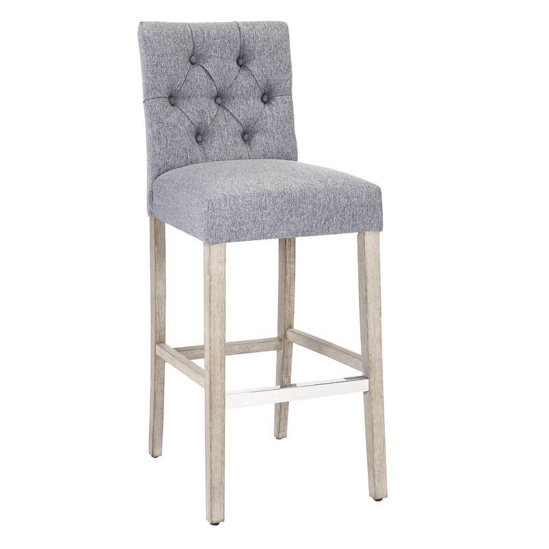 Carter 29" Button Tufted Bar Stool (Set of 2) Antique Gray Finish