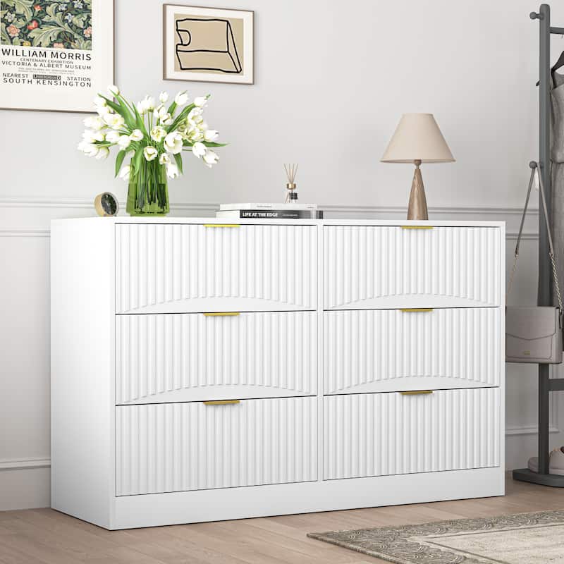 Modern 6-Drawer Dresser with Wavy Patterns, Chest of Drawers for Bedroom, Living Room & Entryway