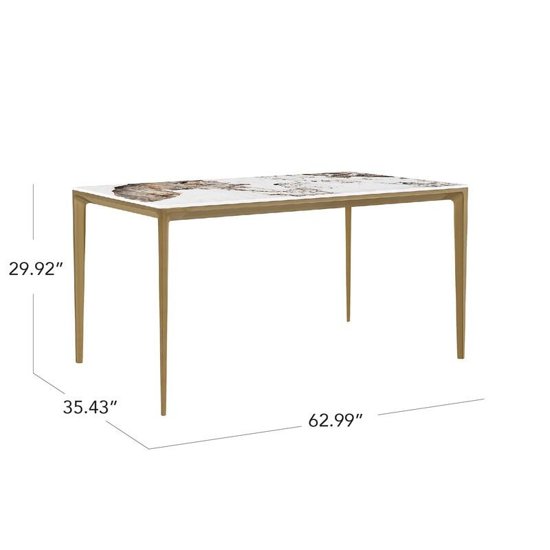 Spruce & Spring Modern Pandora Sintered Stone Dining Table with Sculptural Bronze-Aluminum Base