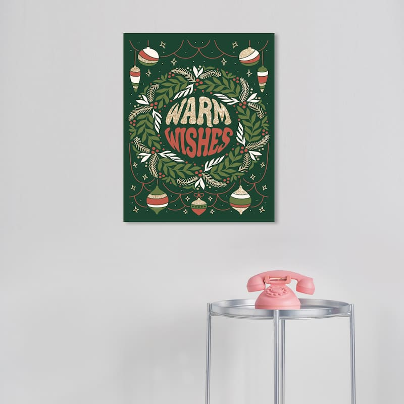 Wynwood Studio Canvas Holiday and Seasonal Warm Wishes Decor Green Glam Wall Art Canvas Print - 16 x 20