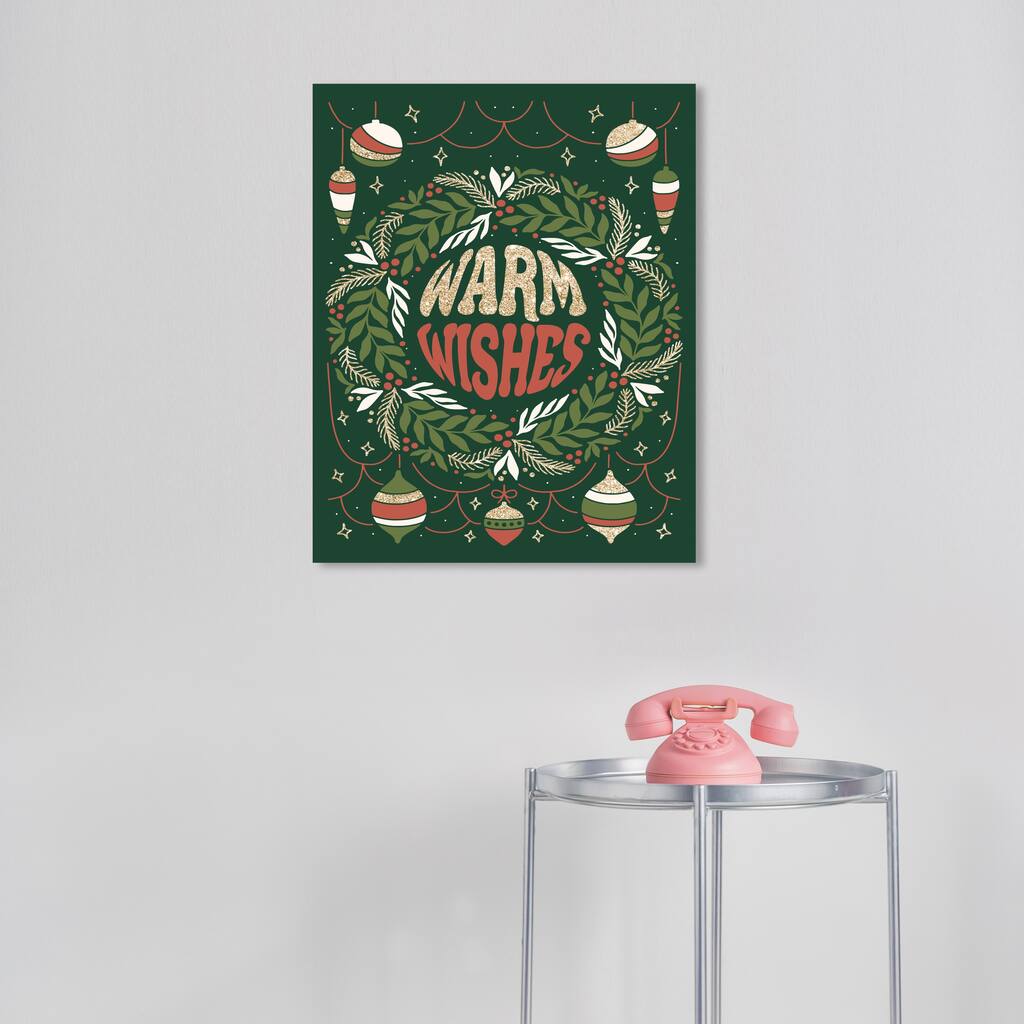 Wynwood Studio Canvas Holiday and Seasonal Warm Wishes Decor Green Glam Wall Art Canvas Print