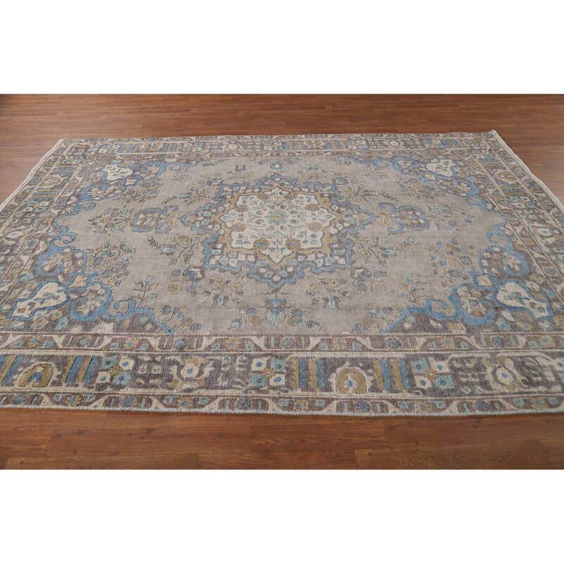 Gray Tabriz Persian Area Rug Handmade Traditional Wool Carpet - 6'9"x 9'5"