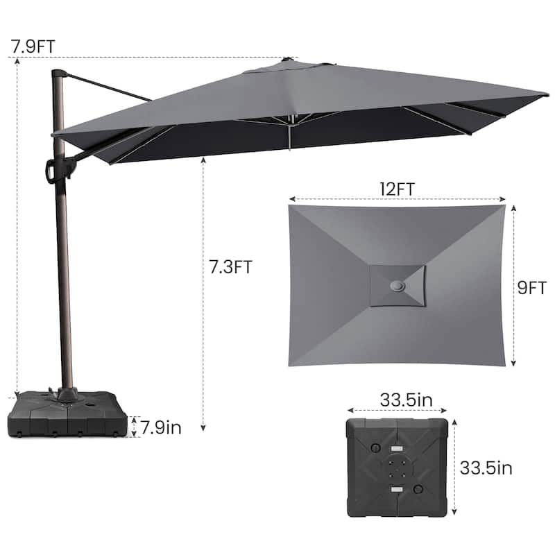 12 x 9 ft Outdoor Shade Parasol Patio Offset Cantilever Umbrella with Weights Base