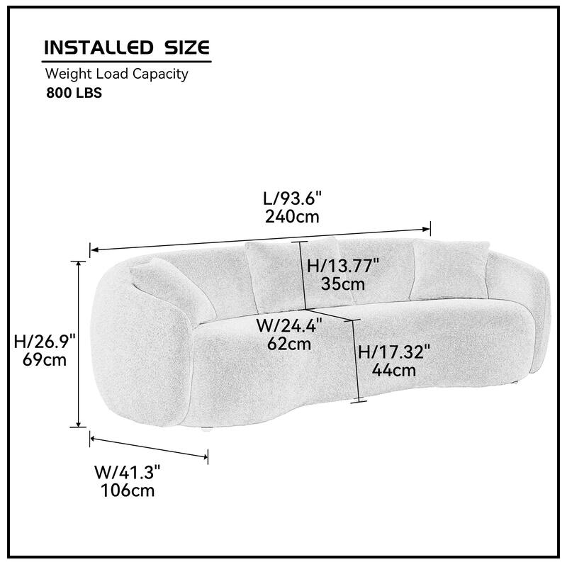 Modern Curved Boucle Fabric Couch - 41.30 x 93.60 x 26.90