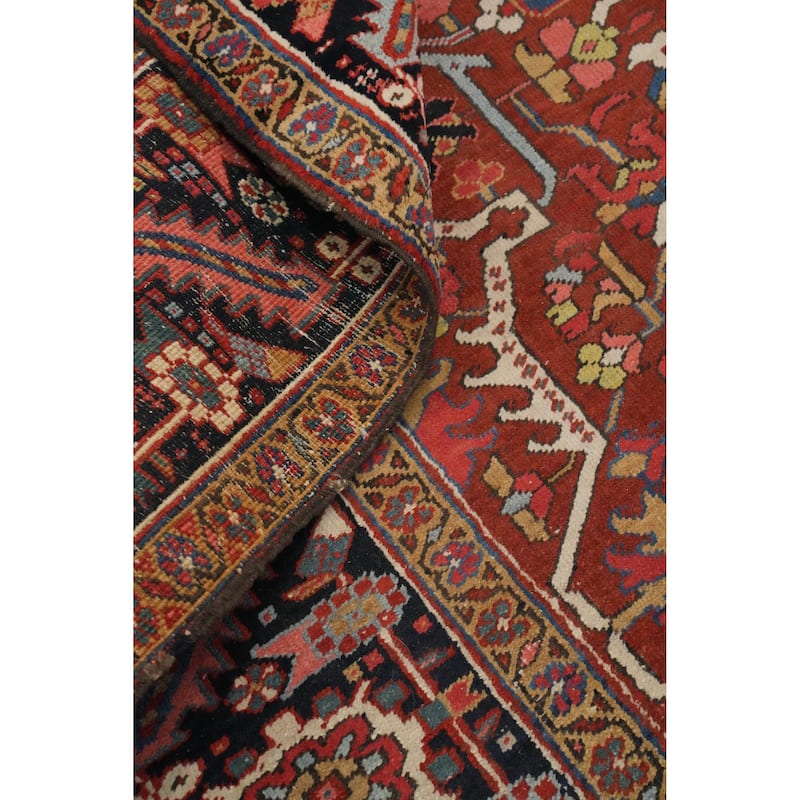 Hand Knotted Oriental 100% Wool Carpet Traditional Medallion Oranges & Rust Heriz (serapi) Area Rug - 11' 11'' X 8' 11''