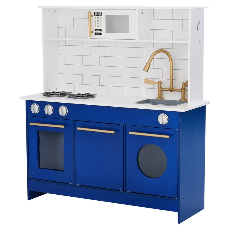 Teamson Kids - Little Chef Berlin Modern Play Kitchen - White / Blue - 34.02" L x 11.73" W x 37.24" H - 5-7 Years - 34.02" L x 11.73" W x 37.24" H - Kitchens - Blue