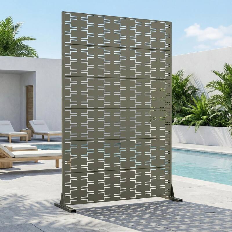 72" H×47"W Dovelina Black Outdoor Freestanding Metal Privacy Screen Decorative Garden Fence