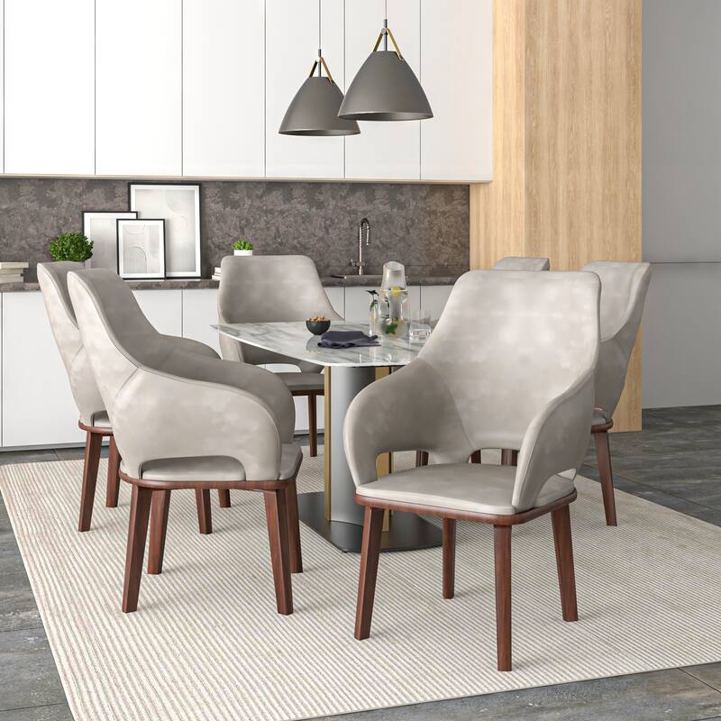 LeisureMod Set of 2 Vivara Leather Dining Chair with Padded Seat - Mid-Century Arm Chair for Home Office Bar & Kitchen