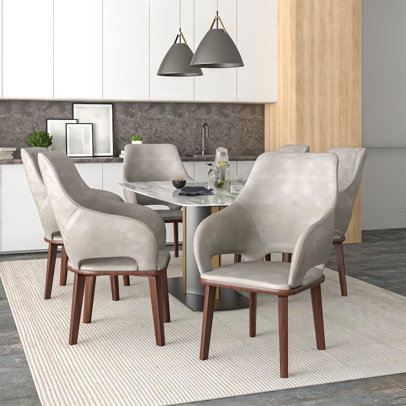 LeisureMod Vivara Leather Upholstered Dining Chair with Padded Seat - Mid-Century Arm Chair for Home Office Bar & Kitchen