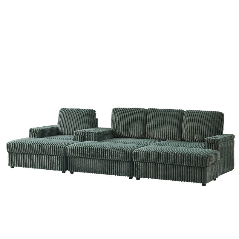Anmytek Corduroy 3-Seater Deep Seat Sofa & Single Recliner With Cup-Holding Grooves