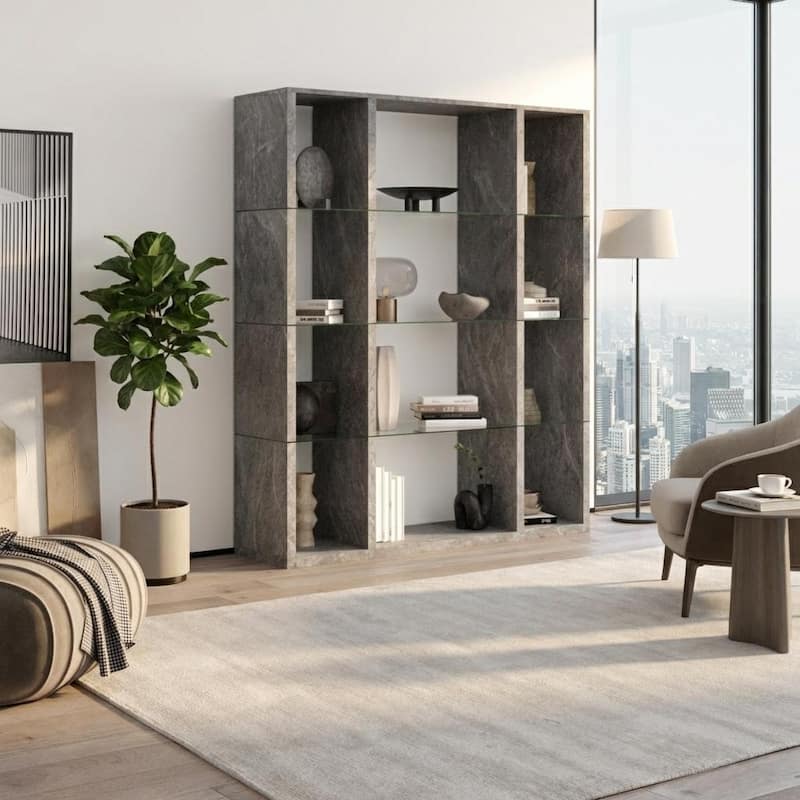 Meble Furniture Napoli 59" Modern Bookcase - Matte Media Shelf with European Craftsmanship, 70.5" Tall Freestanding Bookshelf